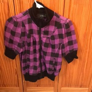 Vintage 2000s forever 21 purple and black plaid cropped sweatshirt short sleeve